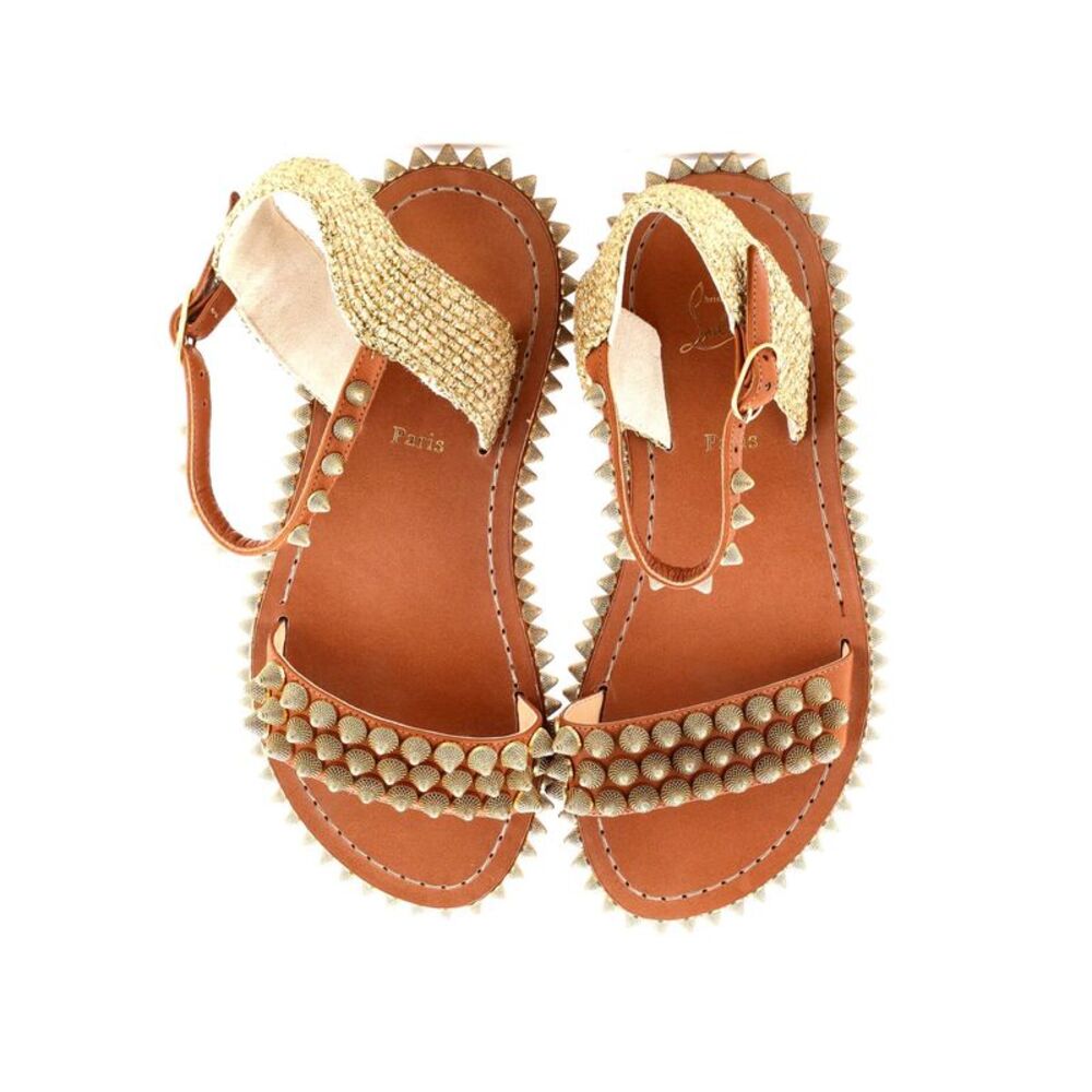 Christian Louboutin Women's Cordorella Spike Sandals Leather Brown - Picture 2 of 6